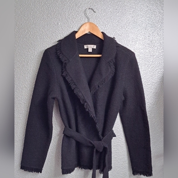 Caslon Wool Cardigan With Belt & Fringe Trim  Size MP - Picture 8 of 10